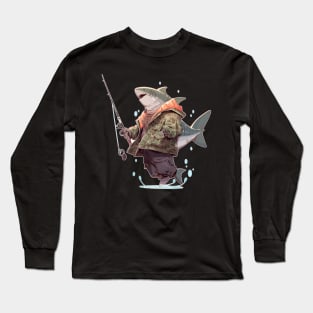 Funny Anime Shark Fisherman Long Sleeve T-Shirt